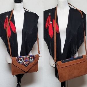 3am Forever Colorful Embroidery Woven Felt-Suede Crossbody Envelope Clutch 12x8